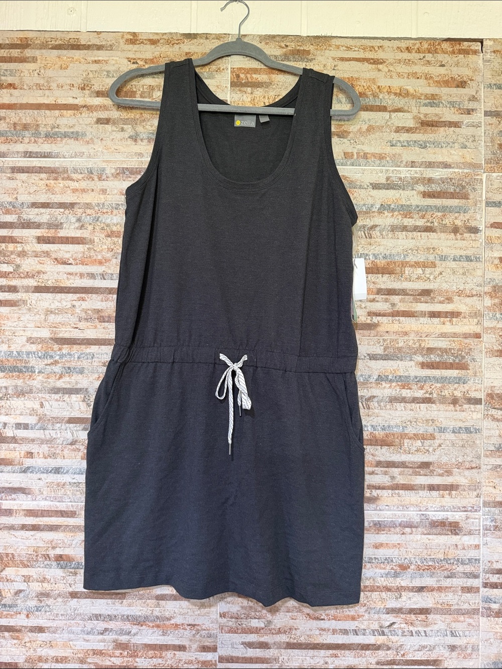 Zella Charcoal Sleeveless Midi Dress with Drawstring Waist